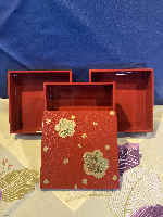 Japanese traditional stacked boxes. Cherry blossoms, lacquer ware, maki-e, traditional craft